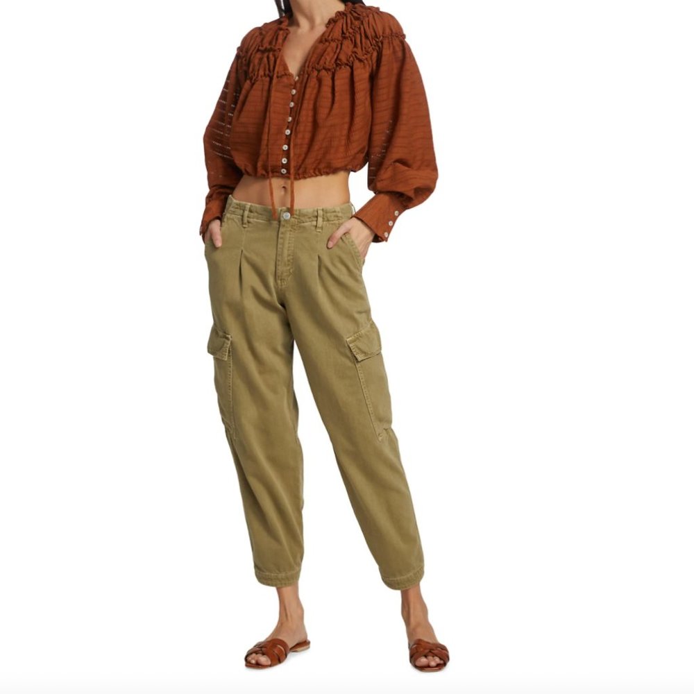 Free People Hailey Cropped‎ Ruffle Blouse Pumpkin XS Current Season